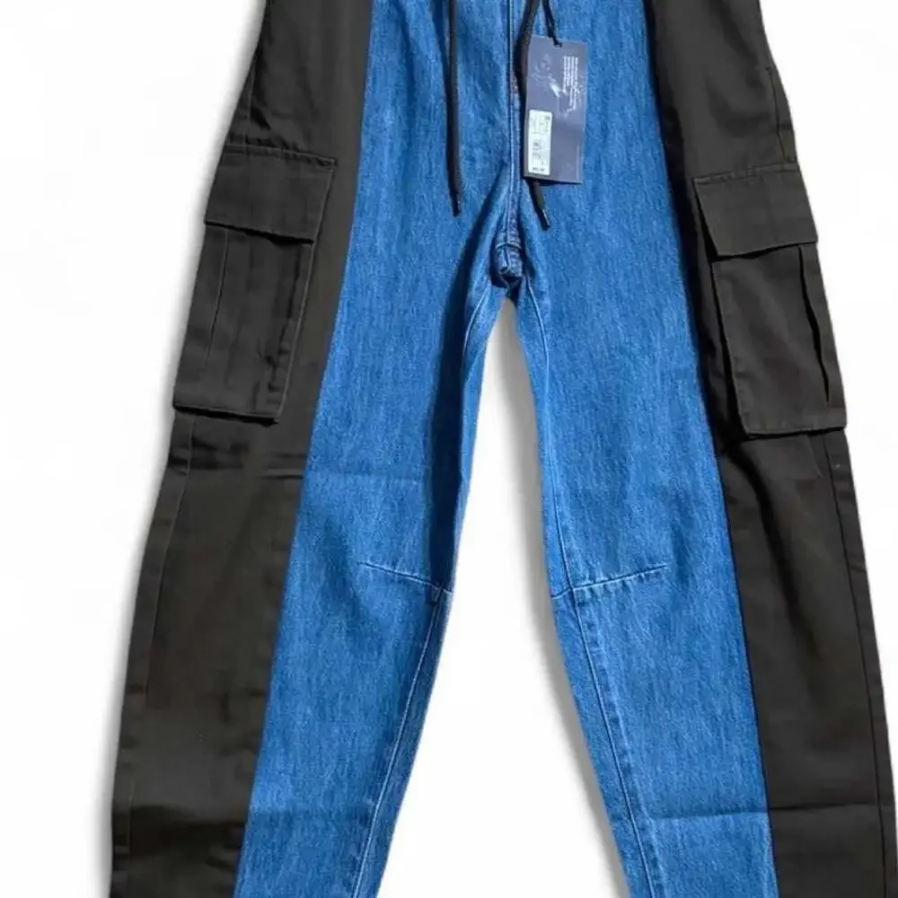 Future Collective Mixed-Fabric Barrel Leg Cargo Jeans Size 0